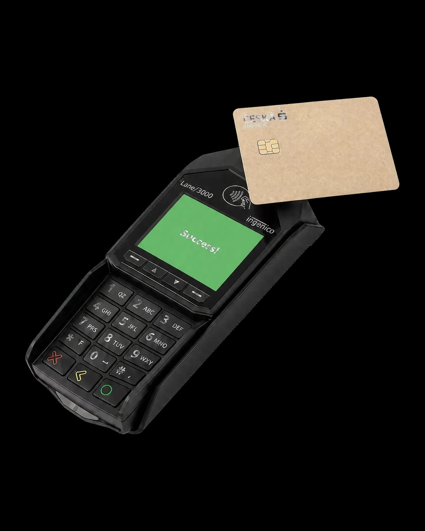 Ingenico Lane/3000 terminal confirming a successful card payment